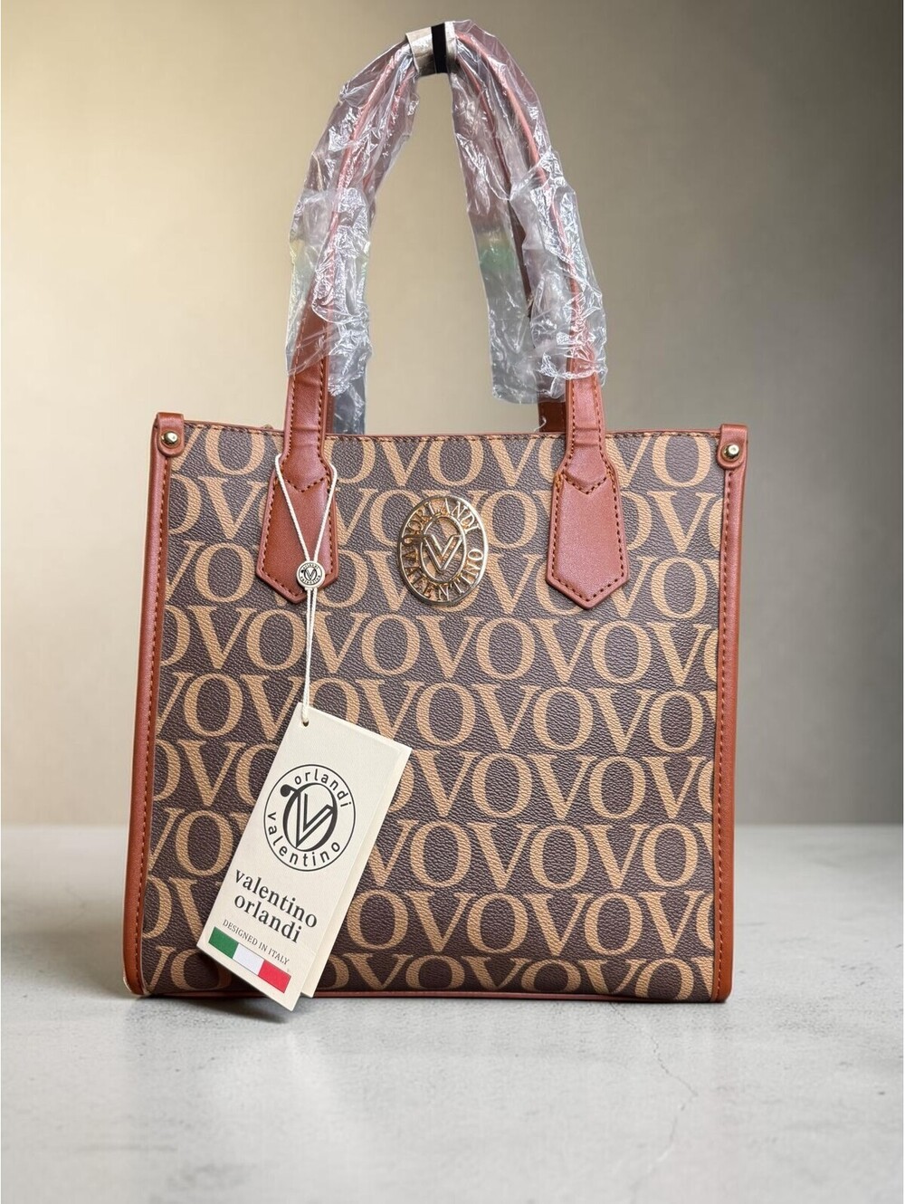 Valentino Orlandi Vovo Monogram Tote Bag & Matching Cream Pouch Set NWT